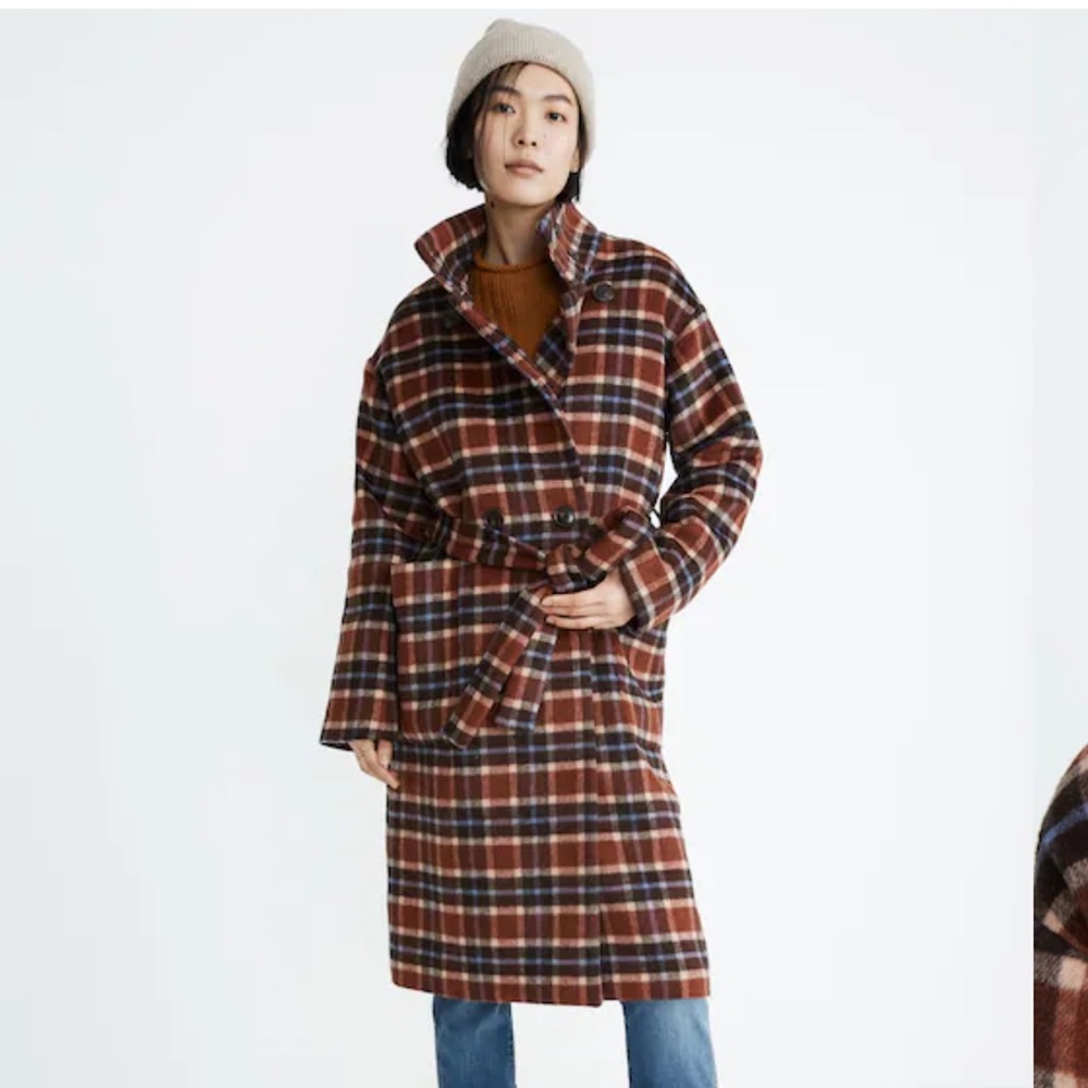 Plaid Long Belted Coat